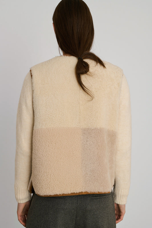 Gilet Réversible Sans Manches Vinh - Ecru/Beige - Cuir - Femme