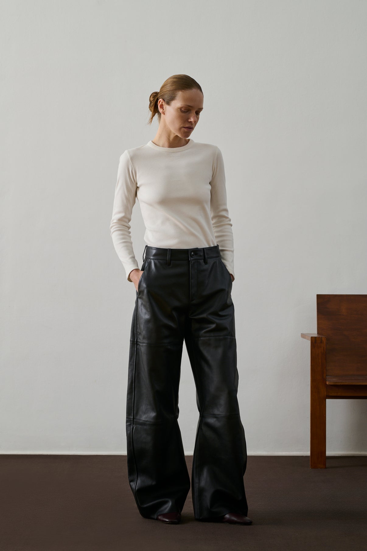 Pantalon Fares - Noir - Cuir - Femme vue 3