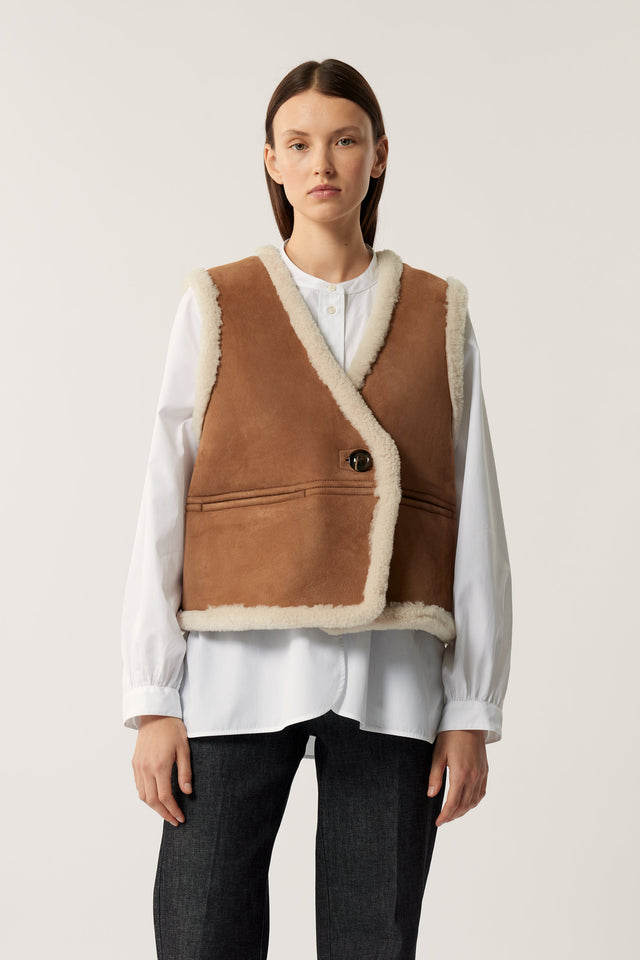 Gilet Sans Manches Pyrenees - Miel - Cuir - Femme